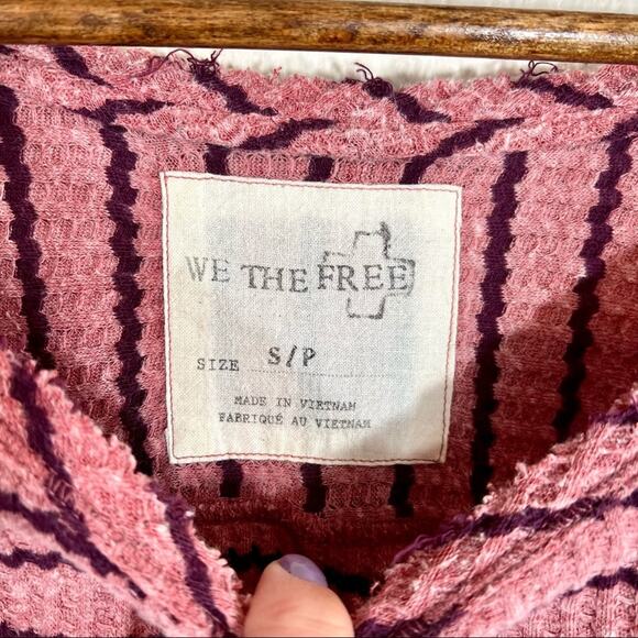 We the Free pink and purple striped waffle knit peplum long sleeve blouse size S - Picture 4 of 6